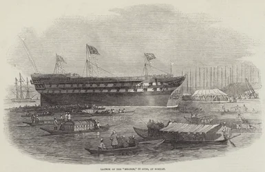 Launch of the Meanee, 80 Guns, at Bombay